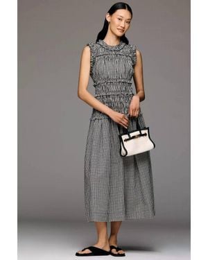 Raisonnel Gingham Sleeveless Smocked Maxi Dress - Gray