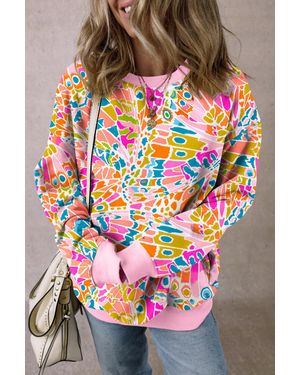 TRUEDAMES Abstract Printed Drop Shoulder Loose Sweatshirt - Pink