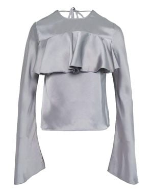 Ganni Double Viscose Satin Ruffle Top - Gray