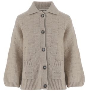 Allude Button-Down Puff Sleeve Cardigan - Brown