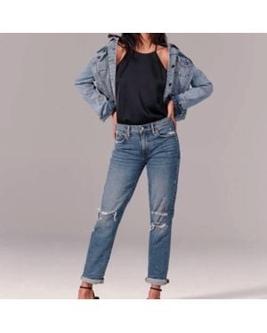 Abercrombie & Fitch Ripped Mid Rise Boyfriend Jeans - Blue