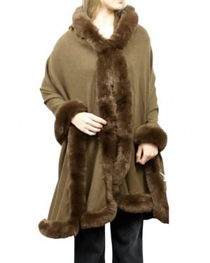 La Fiorentina Faux Fur Trim Wrap With Hood - Brown
