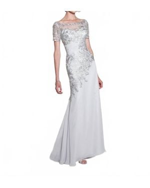 Cameron Blake Chiffon Fit And Flare Dress - Gray