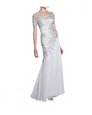 Cameron Blake Chiffon Fit And Flare Dress - Gray