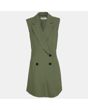 Self-Portrait Twill Double Breasted Jumpsuit - Green