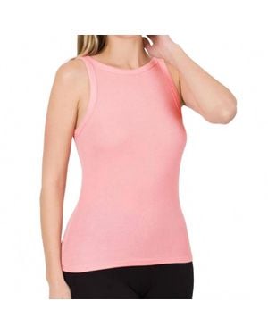 Zenana Rayon Ribbed Tank Top - Pink