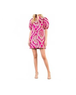Thml Puff Sleeve Floral Embroidery Detail Dress - Red