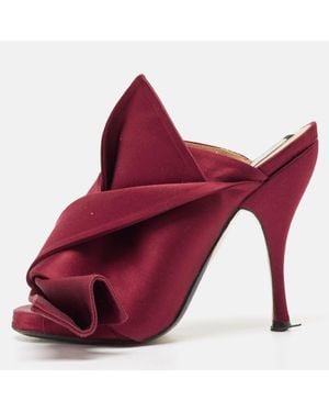 N°21 N21 Burgundy Satin Raso Knot Peep Toe Mules - Red