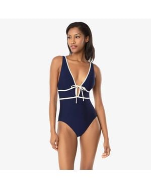 Helen Jon Plunge Front Tie One-Piece - Blue