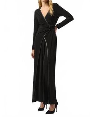 Joseph Ribkoff Faux Leather Trim Wrap Jumpsuit - Black
