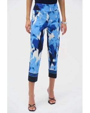 Joseph Ribkoff Tropical Print Pull On Cropped Pants - Blue