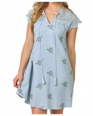 Mystree Eyelet Sleeve Dress - Blue