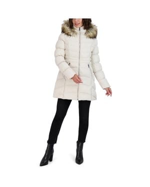 Laundry by Shelli Segal Faux Fur Trim Hooded Puffer Jacket - Natural