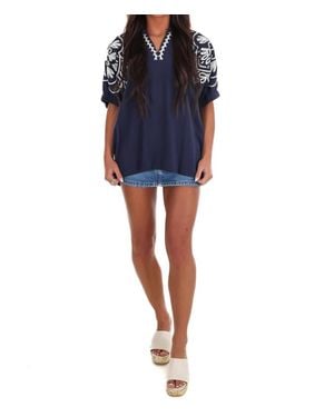 Umgee Finishing Touch Embroidered Top - Blue