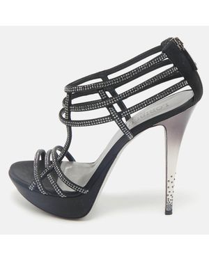Loriblu Suede Crystal Embellished Platform Sandals - Black