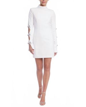 Badgley Mischka Beverly Long Sleeve Mock Neck Mini Dress - White