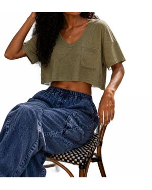 SurelyMine Harper Waffle Knit V-Neck Pocket Top - Blue