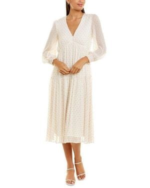 Maison Tara Dot Texture Print Smocking Long Sleeve Tiered Maxi Dress - Natural