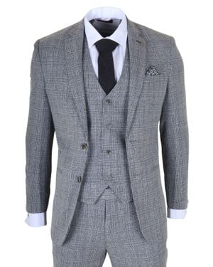 Infinity Leather 3-Piece Classic Check Suit Slim Fit Plain Formal Party Suit - Blue