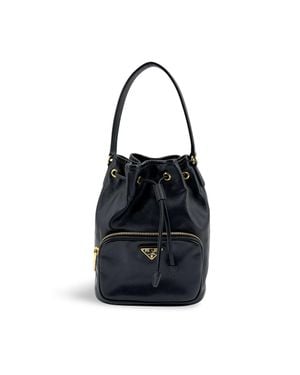 Prada Leather Bucket Bag With Hardware - Black