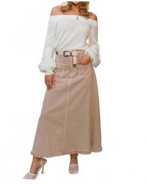 C'isa Corinne Mauve Denim Midi Skirt - Natural