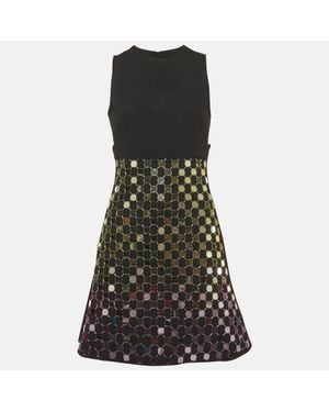 David Koma Stretch Crepe Embellished A-Line Mini Dress - Black