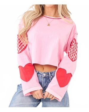 Day + Moon Valentine Heart Patchwork Knit Top - Pink