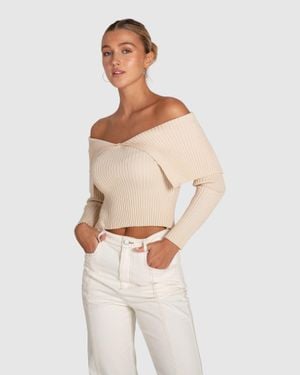 Belle & Bloom More Than Words Collared Knit Top - Natural