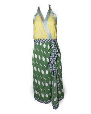 Dries Van Noten Midi Halter Dress With Print - Green