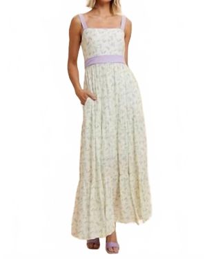 In-Loom Viscose Contrasted Floral Print Maxi Dress - White