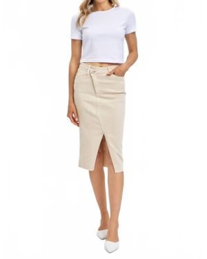 Judy Blue High Waist Garment Dyed Criss-Cross Front Slit Long Skirt - White