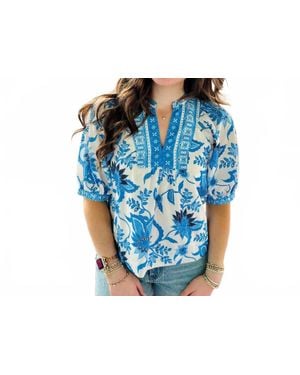 J joy Dutch Meadow Front Yoke Top - Blue