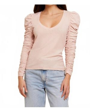 Nation Ltd Renee Shirred Sleeve V-Neck Top - Blue
