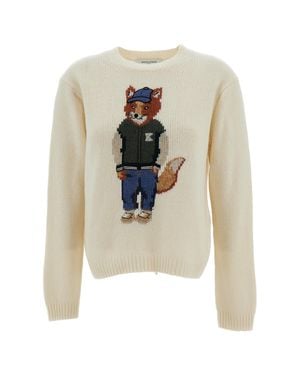 Maison Kitsuné Dressed Fox Wool-Blend Knit Sweater - White