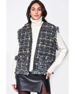 TRUEDAMES Fashnzfab Plaid Tweed Vest - Gray
