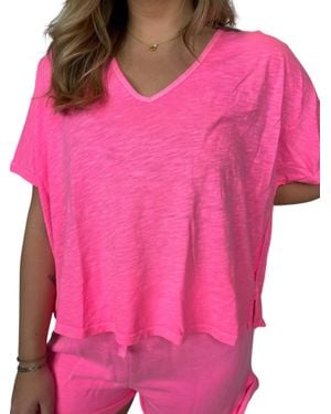 Bobi Oversize V-Neck Tee - Pink
