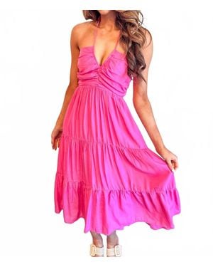 Day + Moon Haltered Ruched Midi Dress - Pink