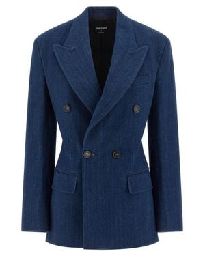 DSquared² Hourglass Double-Breasted Denim Blazer With Monogram Canvas Lining - Blue