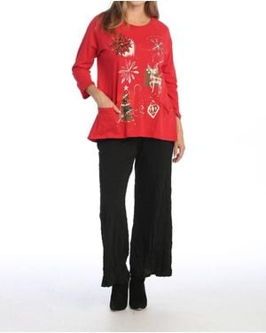 Jess & Jane Treasures Mineral Washed Patch Pocket Cotton Top - Red