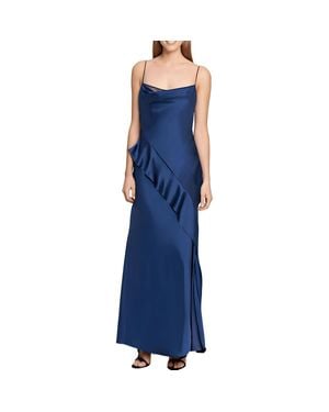 Aqua Ruffled Polyester Evening Dress - Blue