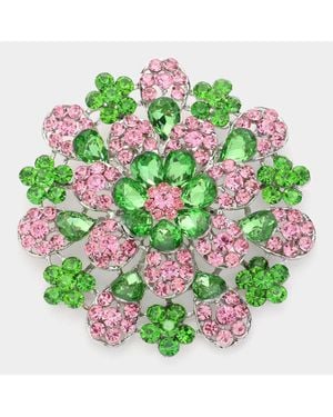 Fashnzfab Oversized Flower Crystal Pave Pin Brooch - Green