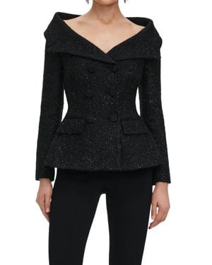 Self-Portrait Metallic Boucle Jacket With Off-The-Shoulder Collar - Black