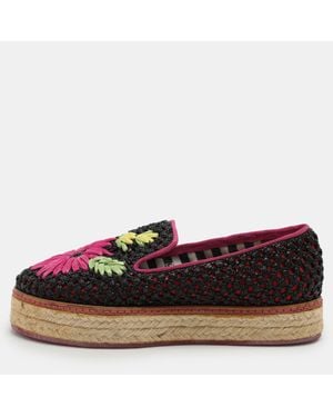 Missoni Woven Raffia Floral Detail Platform Espadrille Smoking Slippers - Red
