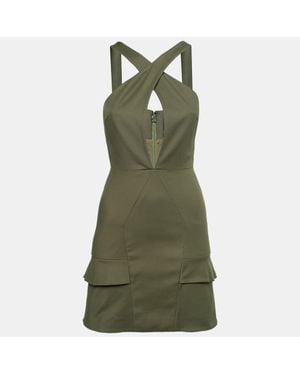 Cushnie et Ochs Safari Stretch Cotton Keyhole Detail Mini Dress - Green