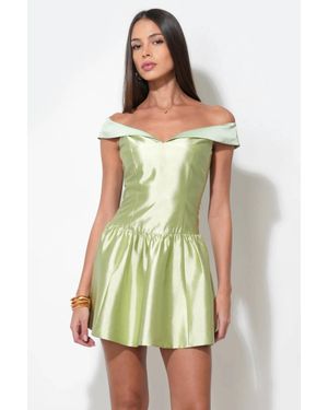 Adelyn Rae Darcy Off Shoulder Satin Drop Waist Mini Dress - White