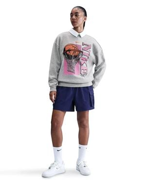 Nike Club T-Shirt Fleece Loose Fit Crew Neck Pullover Dsgl7 - Blue