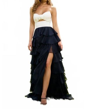 Sherri Hill Ruffle Skirt Strapless Sweetheart Dress - Blue