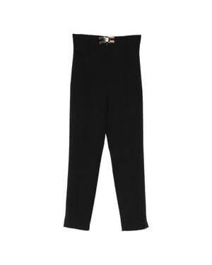 Elisabetta Franchi High-Waisted Cropped Double Buckle Pants - Black