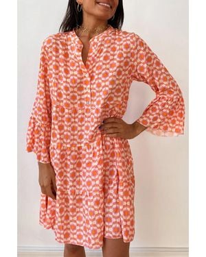 TRUEDAMES Floral Print Flounce Sleeve Buttoned Front Mini Dress - Red