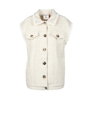 Semicouture Textured Vest With Classic Collar - White
